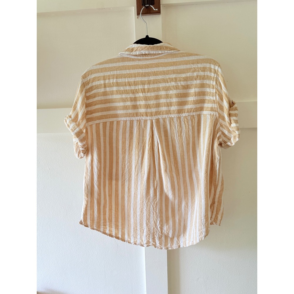 Universal Thread Womens Tan White Striped Linen Blend Button Down Shirt M - Picture 2 of 6